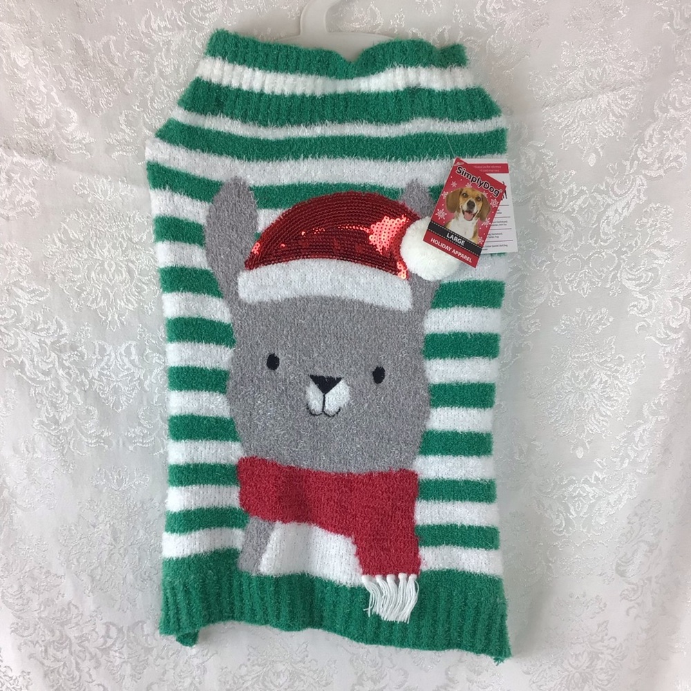 Simply Dog Christmas Sweater Green Stripe Large